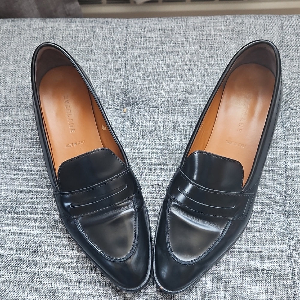 Everlane Black "The Modern Penny Loafer" Made In Italy Leather Size 8.5 Academia